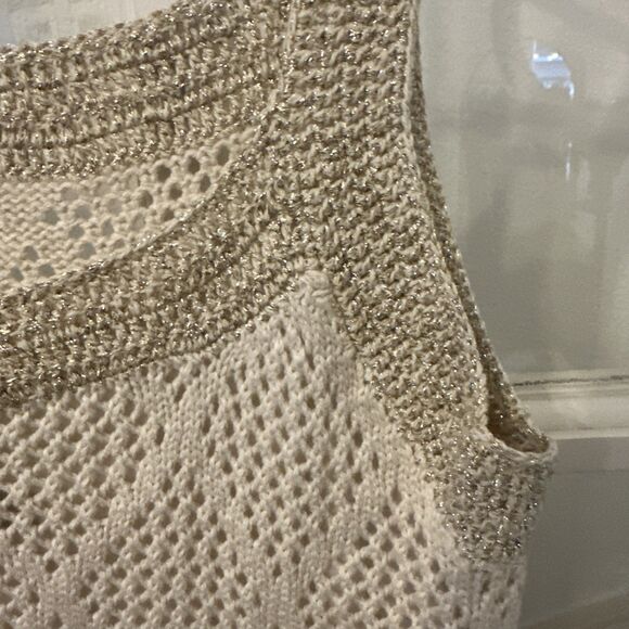 Venus Cream Gold Sleeveless Crochet Knit Sweater Dress Lace Detail Womens Medium - Picture 8 of 13